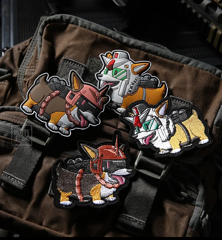 

Gundam Corgi PVC Patch Armband Outdoor Pet Personality Luminous Backpack Sticker 3D Embroidery Backpack Clothing DIY Dog