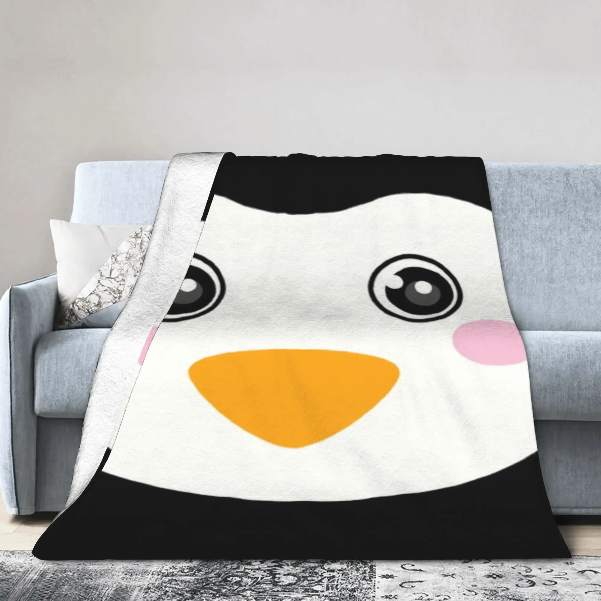 Custom 3D Printed Little Penguin Blankets Breathable Soft Flannel Sprint Cartoon Throw Blanket for Couch Car Bedroom