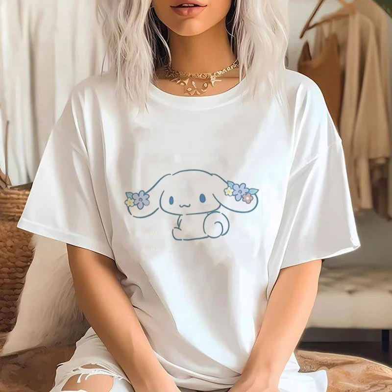 Japanese Manga Kawaii Cinnamoroll Streetwear Fashion Girls T-Shirts Harajuku Clothing Short Sleeve Summer Tees Casual O-Neck Top