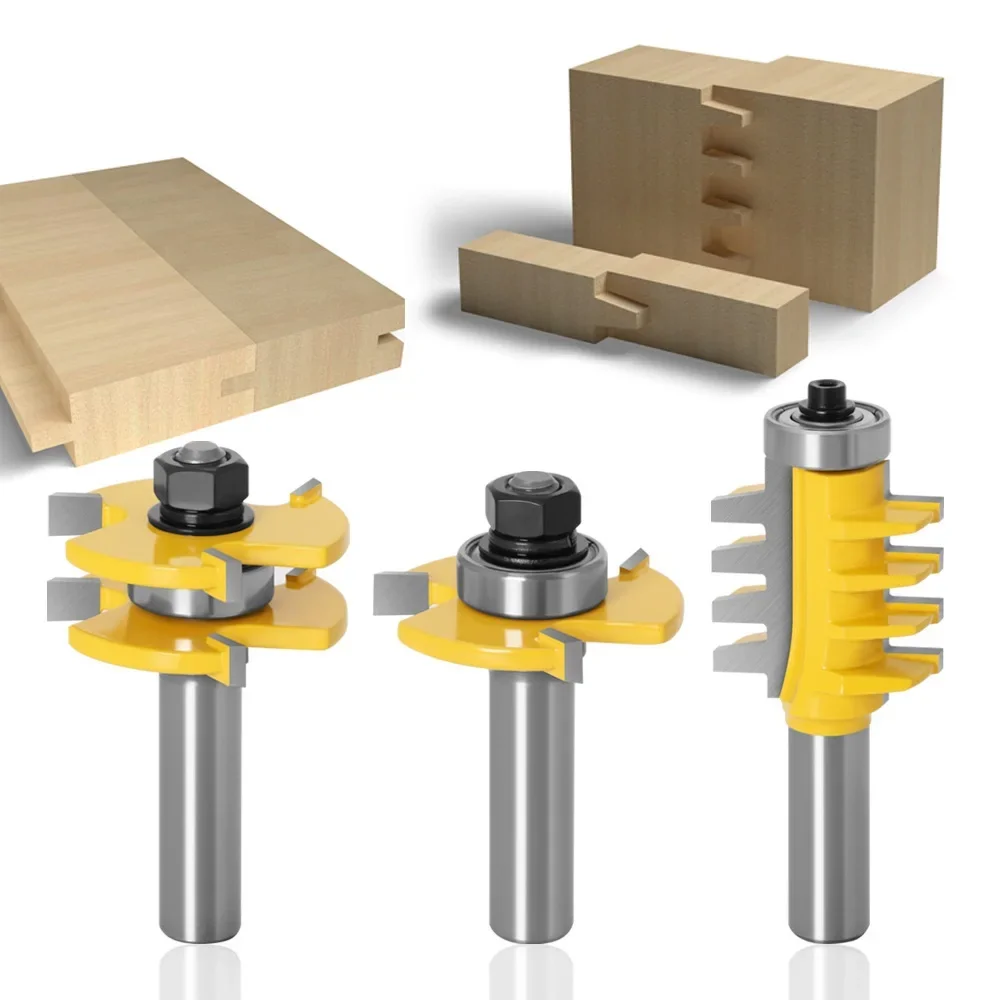 3pcs 12mm or 1/2inch Shank Tongue & Groove T-Slot Milling Cutter Joint Assemble Router Bits for Wood Woodwork Cutting Tools