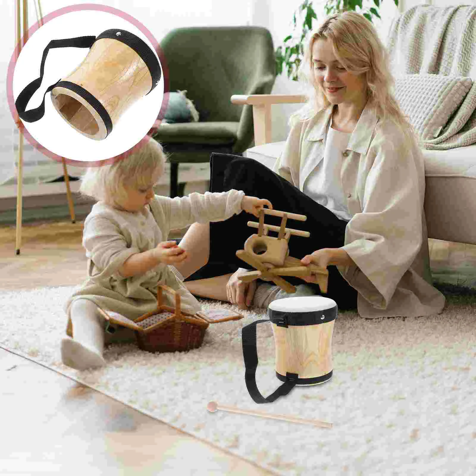 

Toy Drummer Clapping Drums Toddler Baby Musical Instruments Bongos for Kids Wooden Percussion