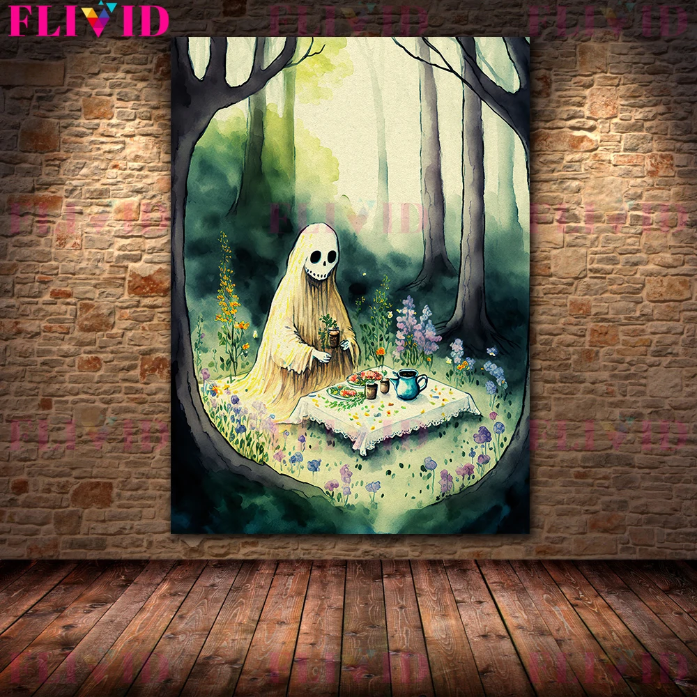The Dilapidated Haunted House And The Lonely Ghost Vintage Wall Art Canvas Painting Creepy Spooky House Art Poster Print Decor
