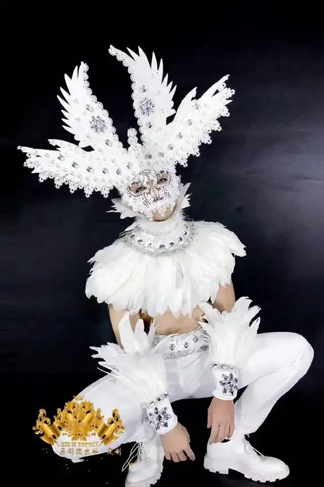 Halloween party cosplay dance suit White feather angel Male god goddess costume Senior luxury mysterious Boy Man costumes