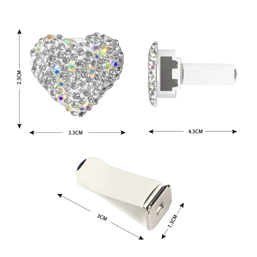 Vent Clip Car Air Freshener Heart-shaped Shiny Rhinestone Perfume Clip Plastic Ilver Rhinestone Brand New Car Perfume Clip