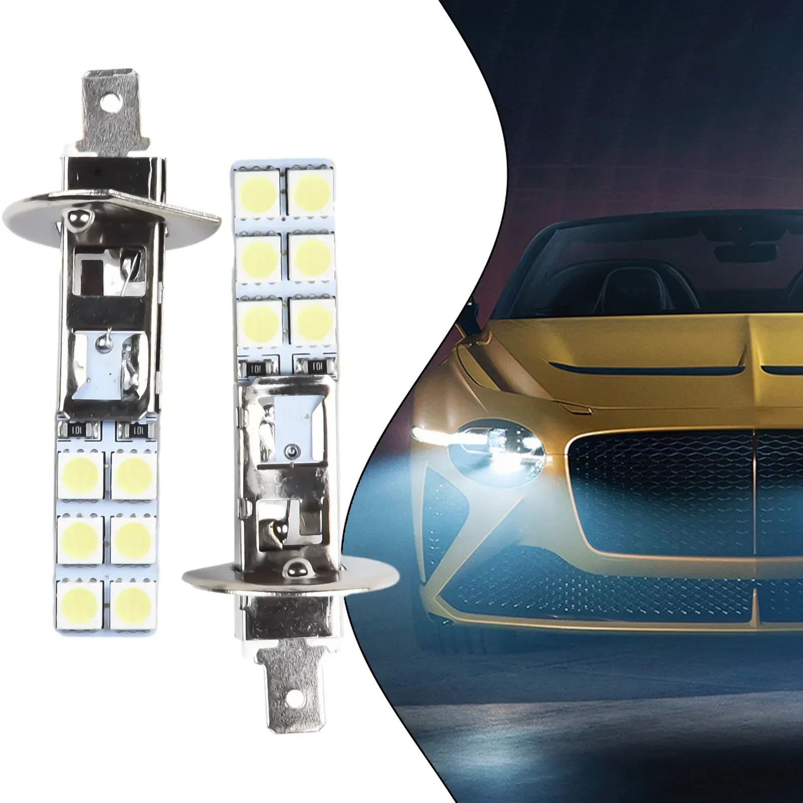 2x Car Exterior Fog Lamps White Light LED 12V 55W Super Bright H1 LED Headlight Kit High Beam Fog Driving Bulbs 6500K White