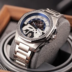 OBLVLO Fashion Men's Lover Style Stainless Steel Automatic Watch Luminous Waterproof Bracelet Mechanical WristWatch Rejos hombre