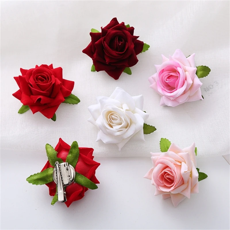 Flower Barrettes Rose Hair Clip Flower Brooch Pin Flower Hair Clip Women Bride Brooch Pin Flower Hairpin Rose Brooch Pin