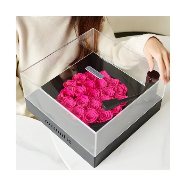 Ammy home decor accessories Preserved Flower Eternal flower display phonograph rose box party decorations valentine boxes