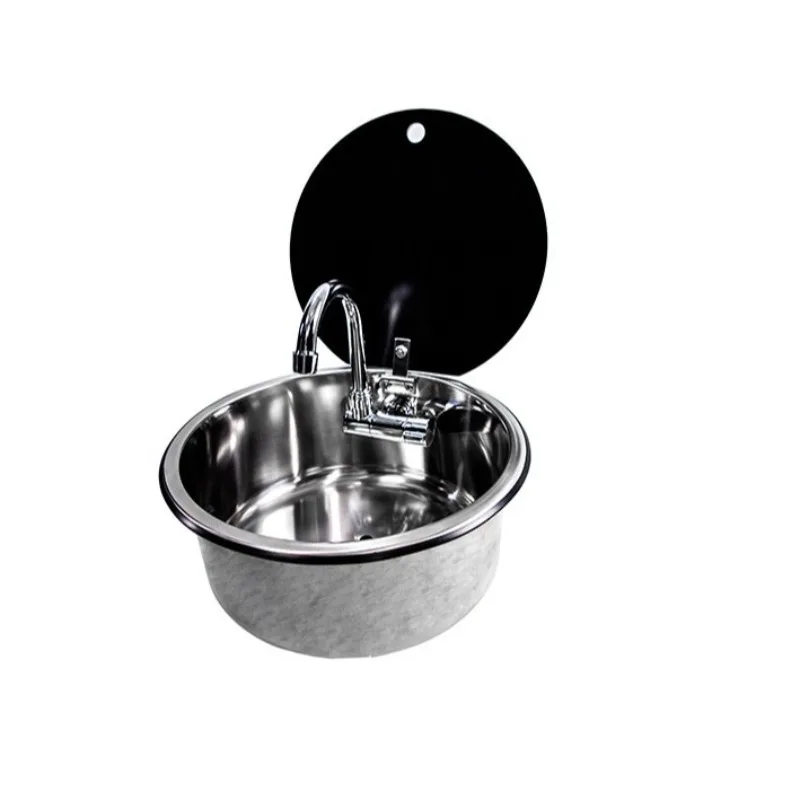 RV sink with cover kitchen wash basin vegetable basin folding clamshell single slot stainless steel square sink household