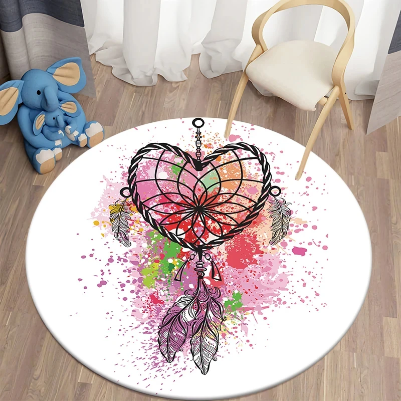 Colorful Dreamcatcher Round Carpet Bohemian Style Rug Anti-slip Floor Mat for Office Bedroom Living Room Kitchen Bathroom Decor