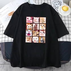 12 Meme Cat Facial Expression Packs maglietta da uomo in cotone estate traspirante Top Fashion Street manica corta abbigliamento maschile Casual