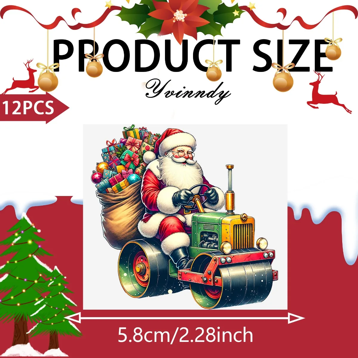 12PCS/SET Santa Claus' Means Of Transportation DIY Light Beigeny Tumbler Wrap Decorative Transfer Paper High Self-adhensive Wrap