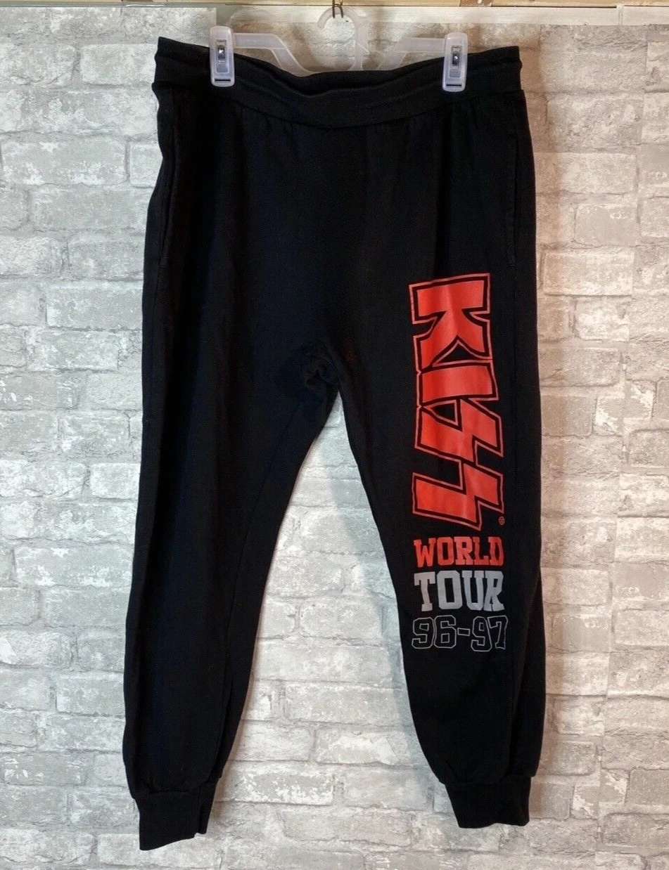 

KISS World Tour 96-97 спортивные штаны для бега с логотипом в стиле ретро, черные брюки с карманами на шнурке, американские уличные брюки в стиле хип-хоп, рок-брюки для мужчин и женщин