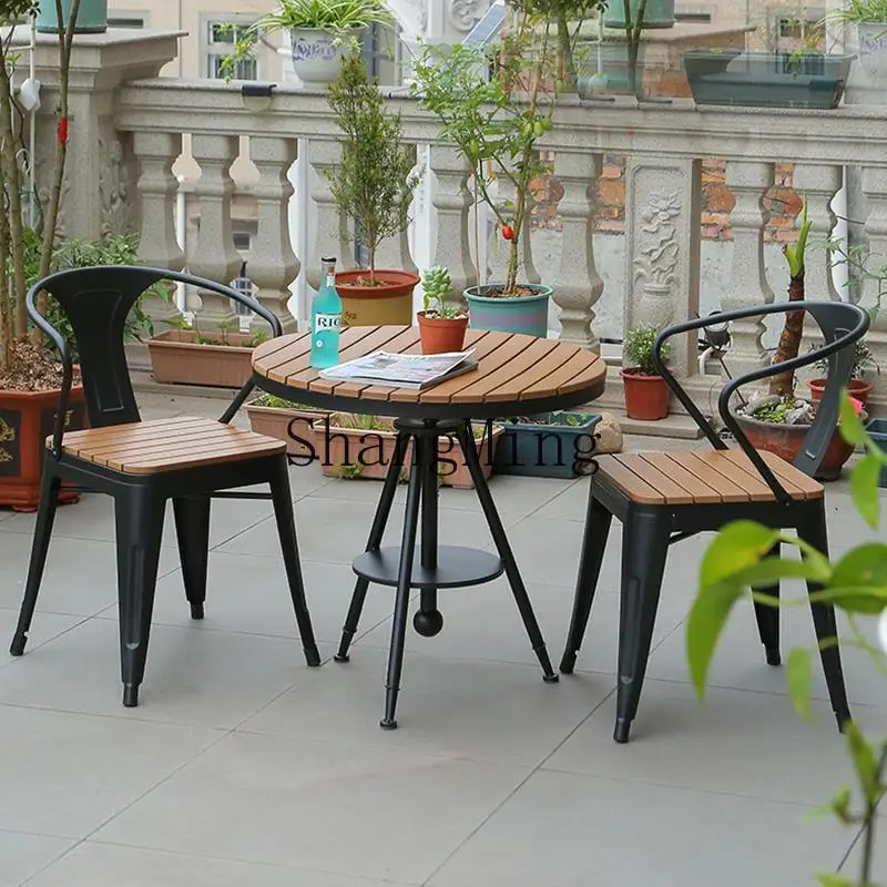 

ZYY outdoor balcony table and chair leisure villa courtyard waterproof and anti-corrosion wood table and chair combination kit