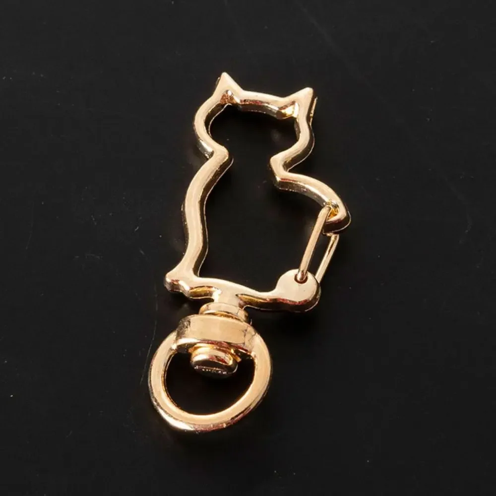 Alloy Cat Lobster Claw Clasp Keyring Making Gold Silver Plated Cat Connecting Ring Ornament Metal DIY Keychain Buckle Gift