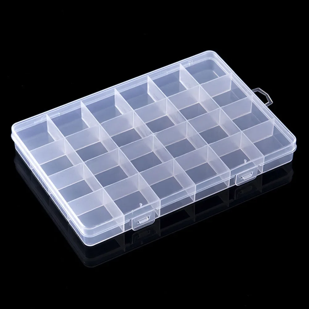 24 Grid Transparent Plastic Rectangle Storage Box For Component Jewelry Box Bead Pills Organizer Nail Art Tip Case Container