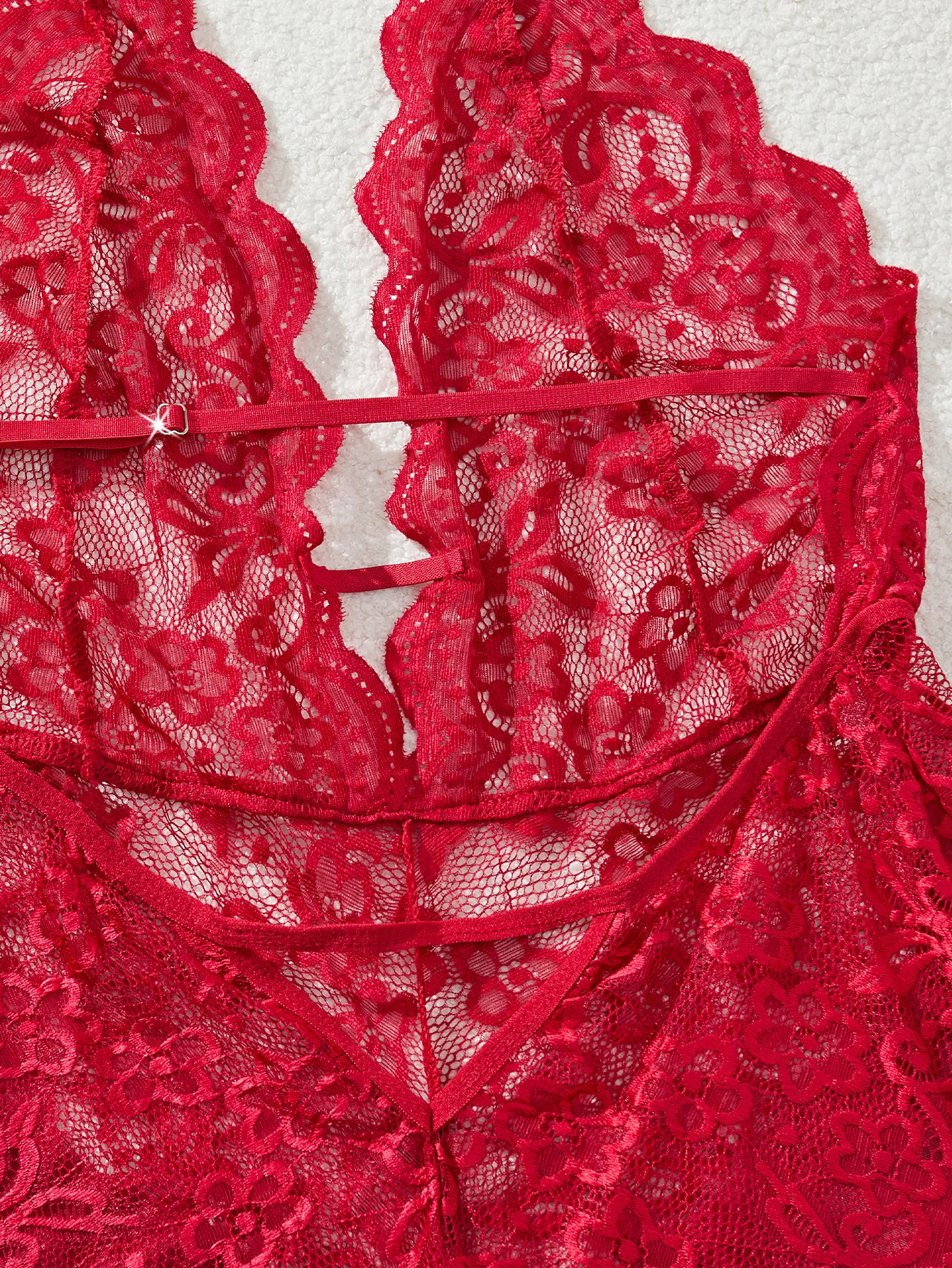 Plus Size Women's Sexy Crotchless Lingerie Lace Hollow Bodysuit Erotic Pajamas Deep V Open Bra Underwear Teddy Babydoll Dress - view 4