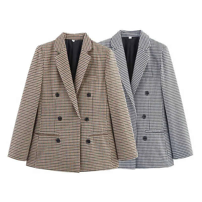 

Autumn Winter New Women Checkered Pattern Design Jacket Suit Coat Female Streetwear Long Sleeves Suit Outerwear Female Tops