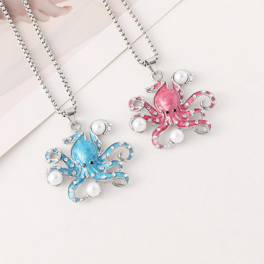 2025 Extreme Color New Fashion Creative Cute Oil Dripping Octopus Necklace High Sense Personality Pendant Long Sweater Chain