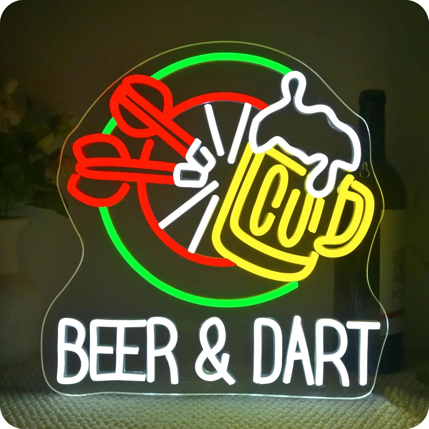 Enseigne néon LED Dart Beer, lettres LED pour darts, pour mur, avec variateur de lumière, publicité lumineuse pour chambre, bar, club, bar à bière, fête, cadeau pour les amateurs de darts et de bière