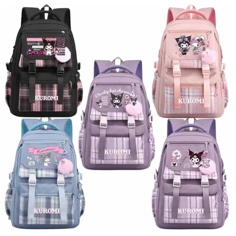 

Sanrios Anime Figures Kuromi Cartoon Cute Large Capacity Backpack Student Stationery Storage Schoolbag Children Book Bag