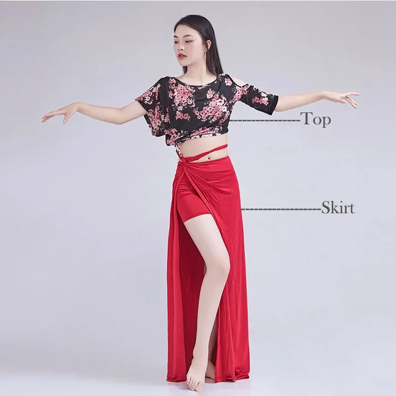 Volwassen Elegante Buikdans Top Split Rok Oefenkleding Vrouwen Oosterse Stage Performance Les Slijtage Klasse Kostuum Outfit