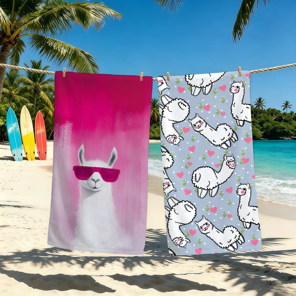Towel For Outdoor Camping Cute Beach Towel Cartoon Super Cool Absorbent Quick-Drying Alpaca Summer Towel
