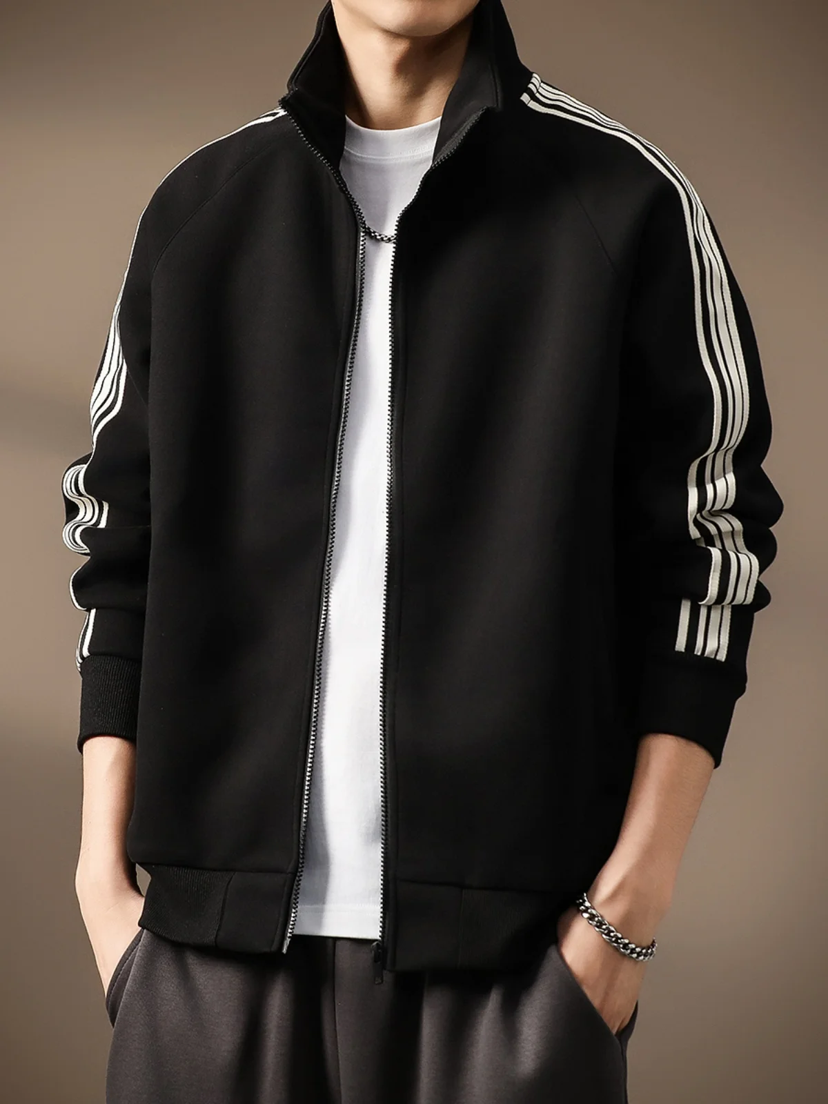 High-End American Sle Open Cardigan Sweatirt Jaet Men's 420g Heavyweight Trendy Loose Stand Collar Autumn New Sport Jac...