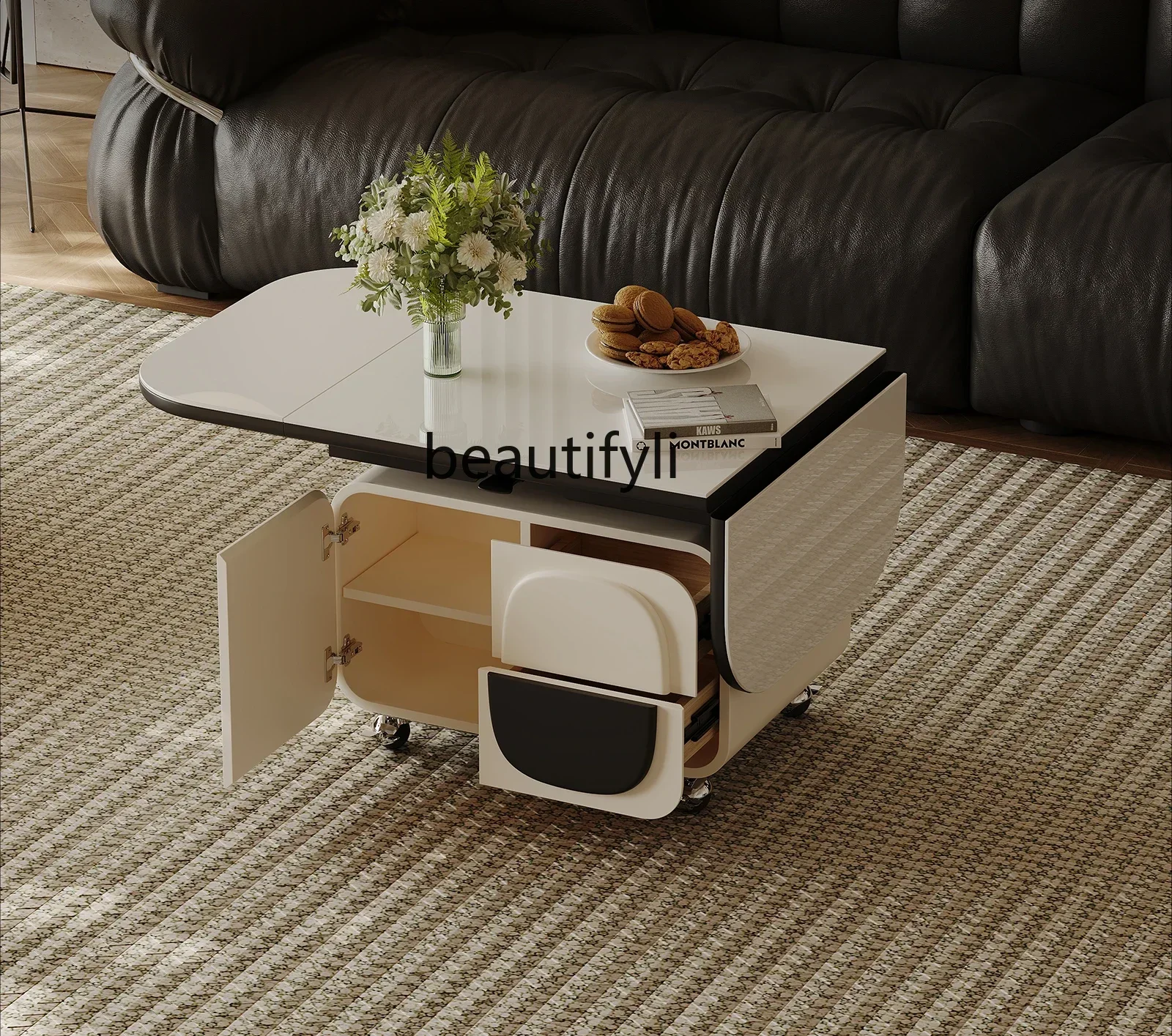 

A16 Y Italian minimalist mobile coffee table liftable folding rock slab multi-functional living room trolley sofa side table
