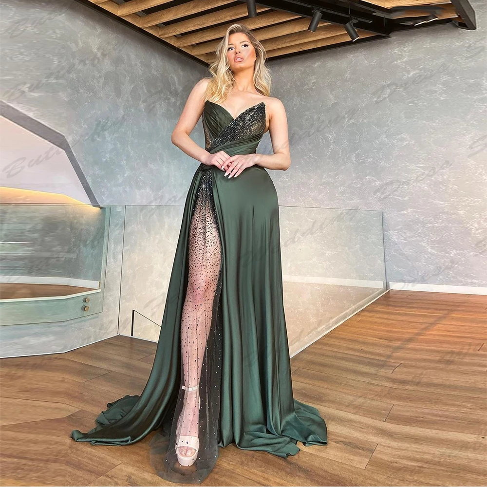 Elegant New Evening Dresses Female Mermaid Off The Shoulder Sleeveless High Slit Fashion Sexy Simple Mopping Party Prom Gowns