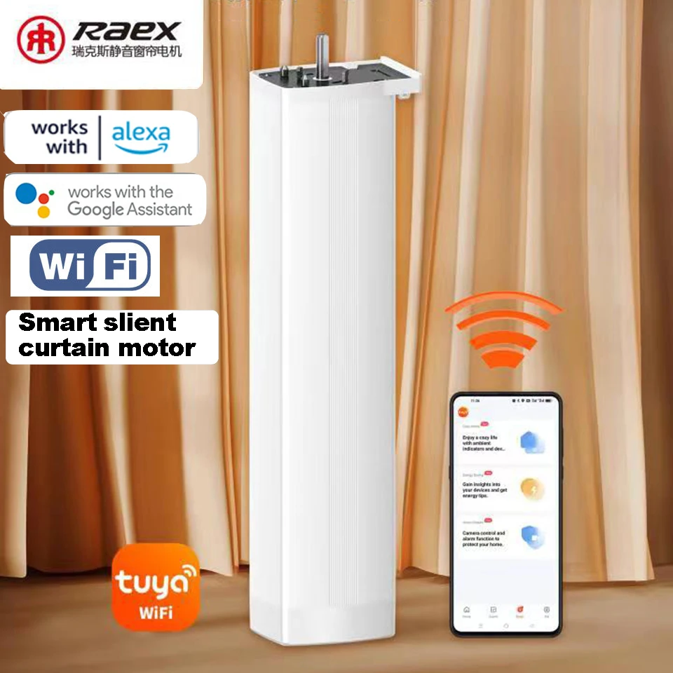 Raex Tuya Wifi Electric Smart Curtain Motor Intelligen engine bluetooth control Support Voice Control Alexa Google Assistant