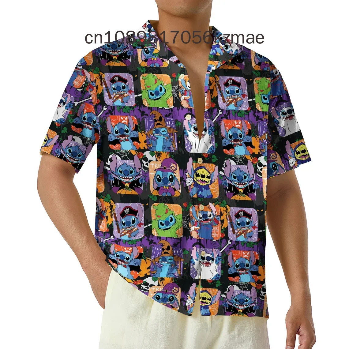 2024 Disney Scary Stitch Hawaiian Shirt Summer Fashion Short Sleeve Shirts Men Women Casual Beach Shirts Disney Button Up Shirt