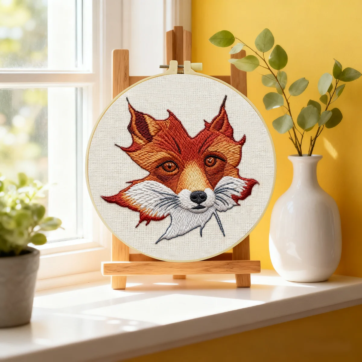 1 Stück 20X20CM/15X15CM 7,87/6,3 Zoll Fuchs-Stickerei-Starter-Kit DIY-Kit DIY-Stickerei-Set Handarbeiten Nadelkunst Heimdekoration – Detail 1
