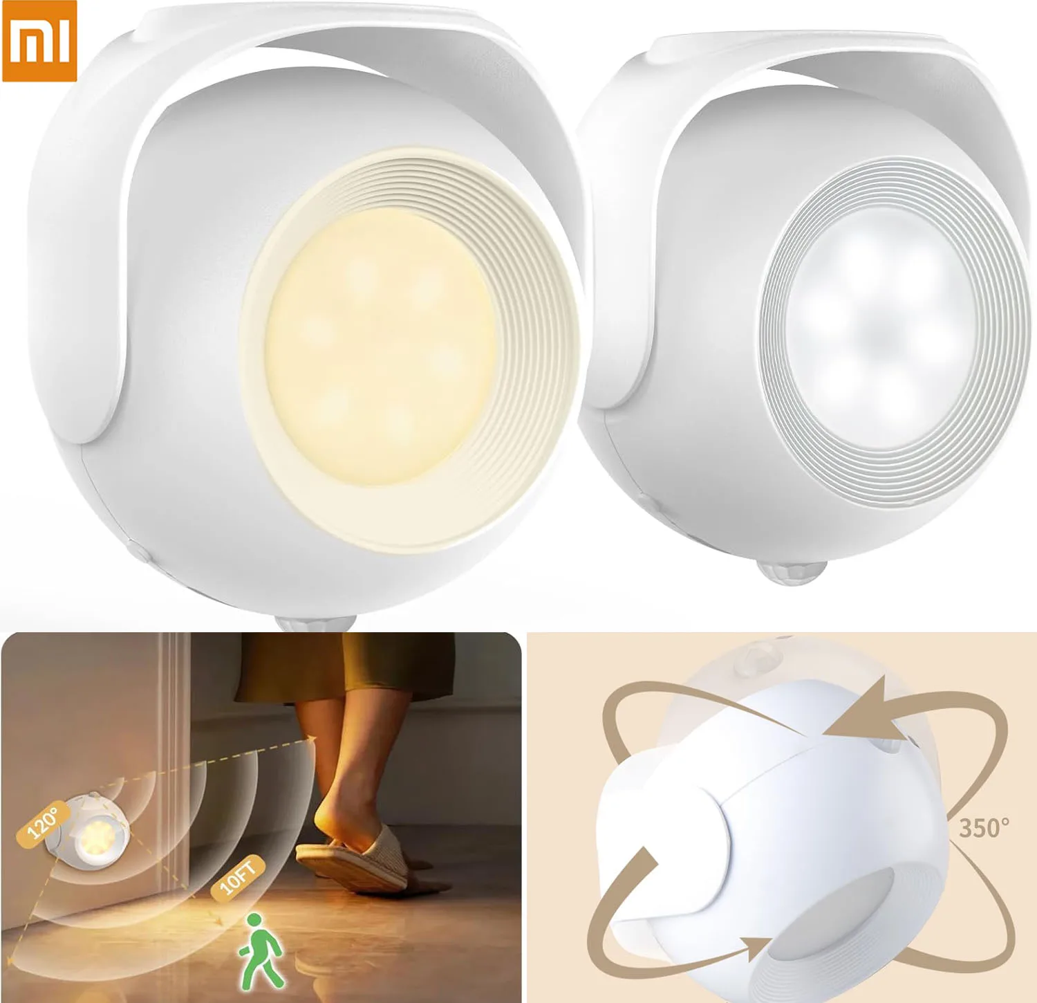 

Ночник Xiaomi с датчиком движения, 3200 мАч, аккумулятор, перезаряжаемый настенный светильник, беспроводной светодиодный магнитный 350 ° Вращающийся светильник для комнаты