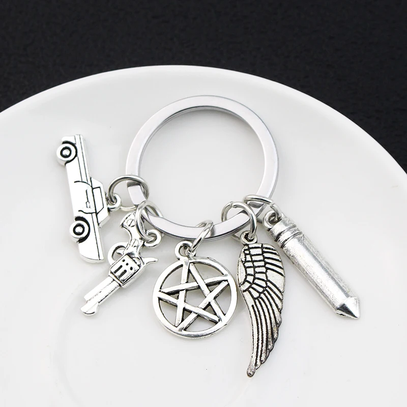 Fashion Movie Supernatural Keychain Dean Sun Pendant Keychain Retaining Ring Unisex Pentagram Metal Keychain