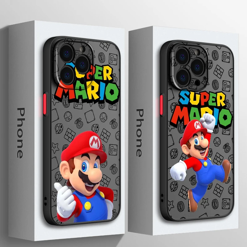 Cartoon Cute Super Mario Phone Case For Apple iPhone 15 14 13 12 11 XS Mini Pro Max 8 7 XR X Matte Frosted Translucent