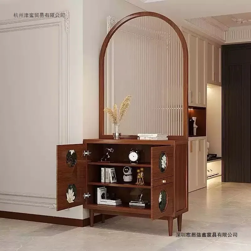 French Solid Wood Screen Cabinet Entrance Shoe Storage with Changhong Glass Partition Living Room Sofa Side Cabinet