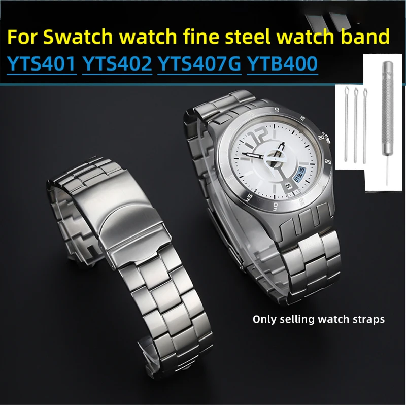 

For Swatch YTS713 YTB400 YTS YTS401 YTS402 403 409 stainless steel strap metal strap 20mm silver bands bracelet tools