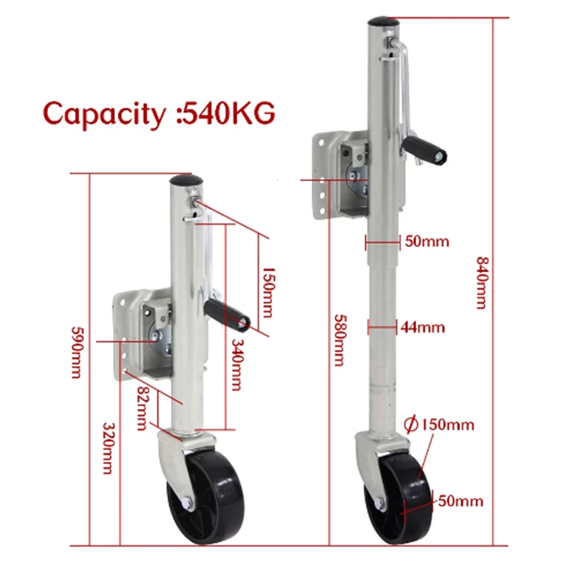 1000 Pounds Swivel Trailer Tongue Jack 6 Inch Solid Wheel Sidewind Round Marine Jack Wheel Boat RV Parts Accessories