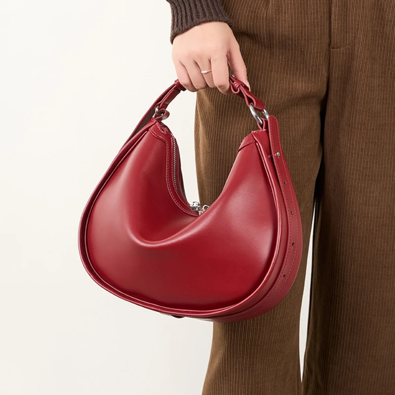 

Burminsa Chic сумки-тоут из натуральной кожи в форме полумесяца для женщин, 2024, роскошные дизайнерские сумки на плечо под мышками, женские сумки-бродяги