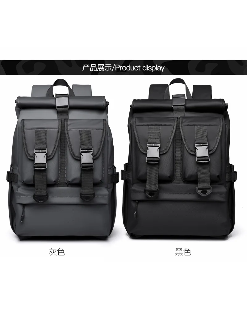 

Personalized Leather Film Roll Top Backpack Roomy Laptop Bag For Trendy College Students And Travel