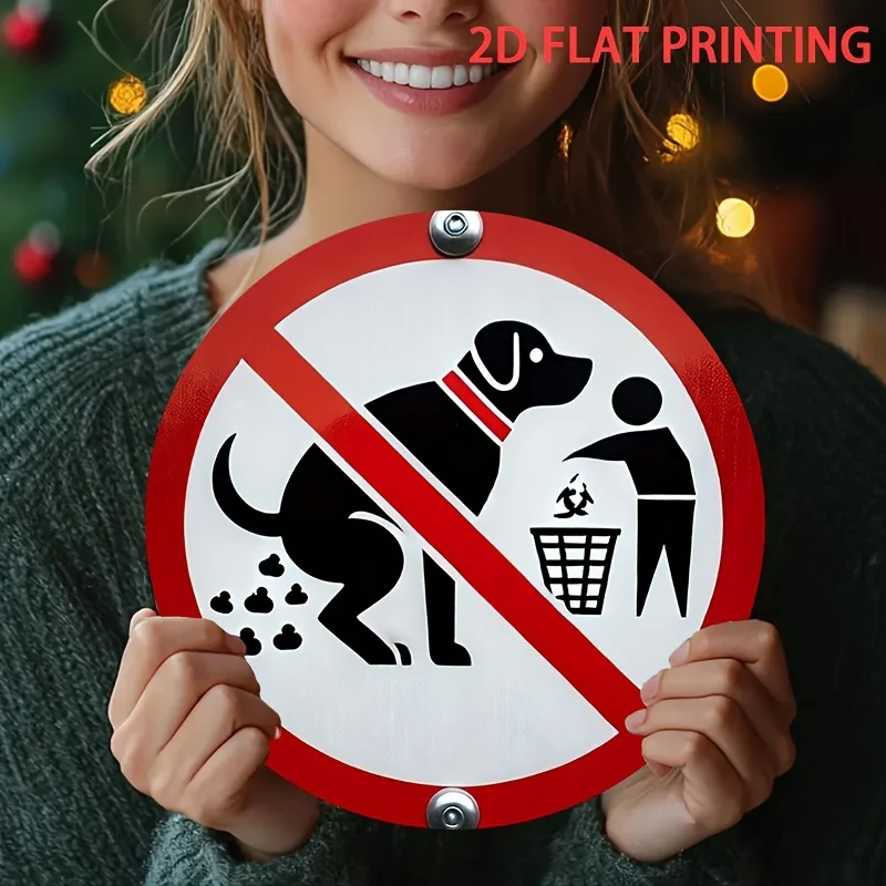 2D Flat, 1pc Funny No Dogs Pooping Allowed Sign - Red Prohibition Circle with Dog Graphic - Door Decoration for Pet Stores, Park