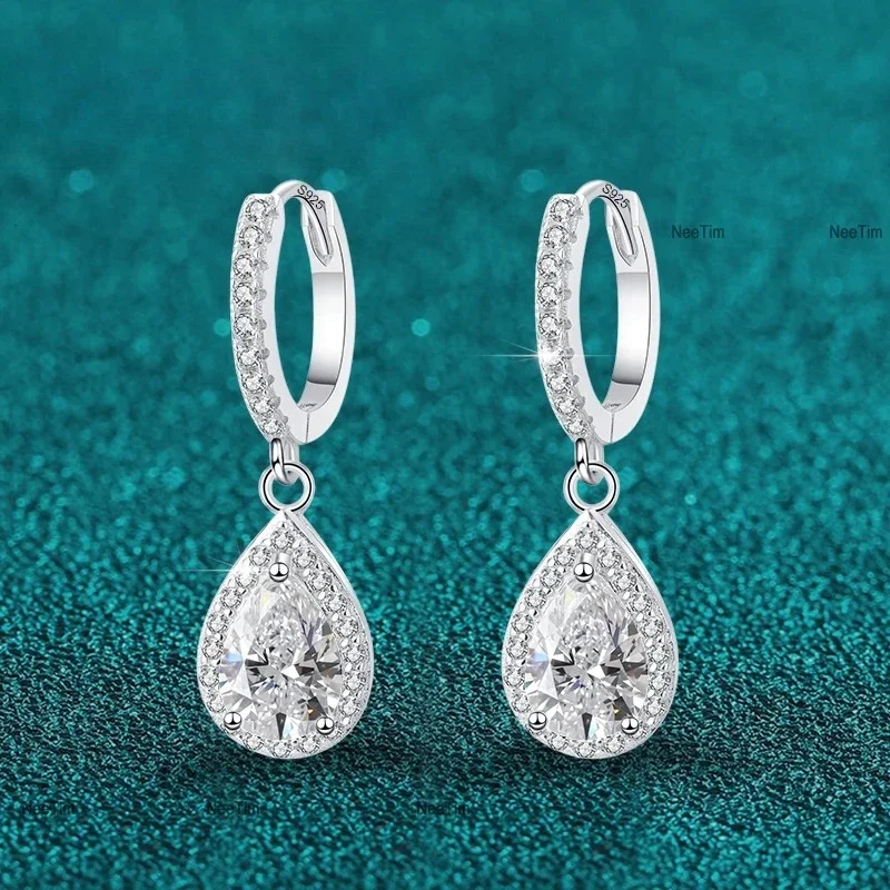 

1ct Water Drop Moissanite Lab Diamond Earrings 925 Silver with White Gold Plated Pear Cut Drop Earring For Women Jewerly Girls