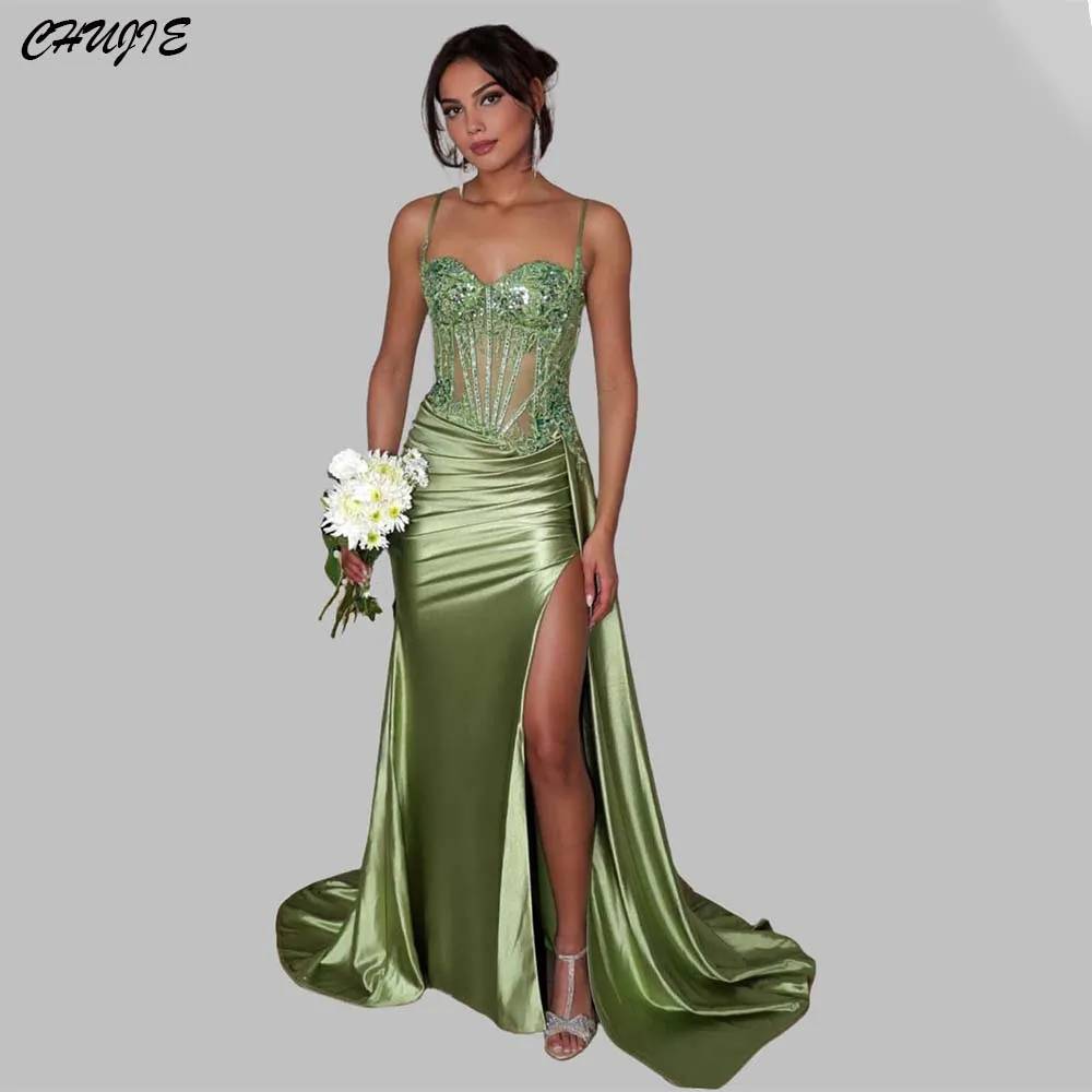 

Silk Satin Appliques Prom Dress For Women Applique vestidos de noche Floor Length With Slit Formal Evening Dress 2025 Customized