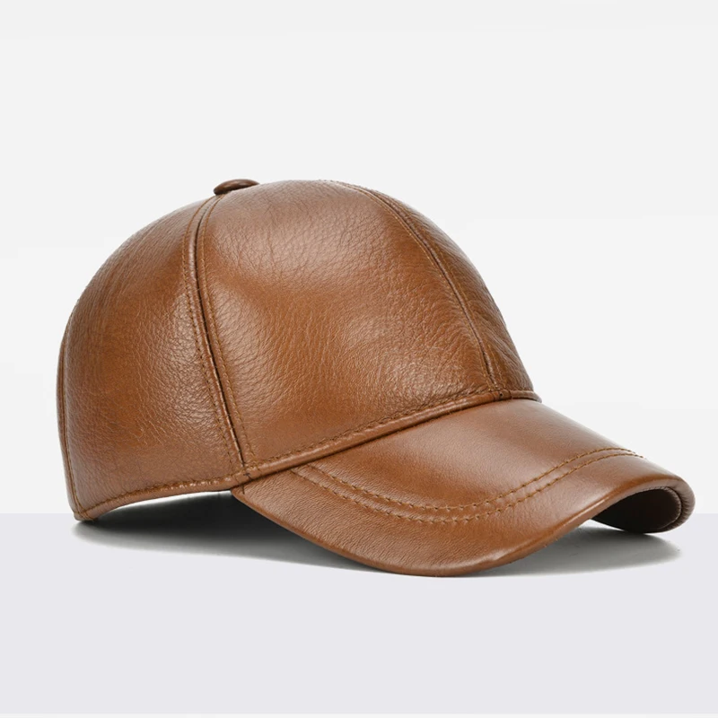 2024 Adjustable Men\'s Genuine Cowhide Leather Baseball Cap for Fall Winter Outdoor Sports Hat Men Real Cowhide Leather Caps