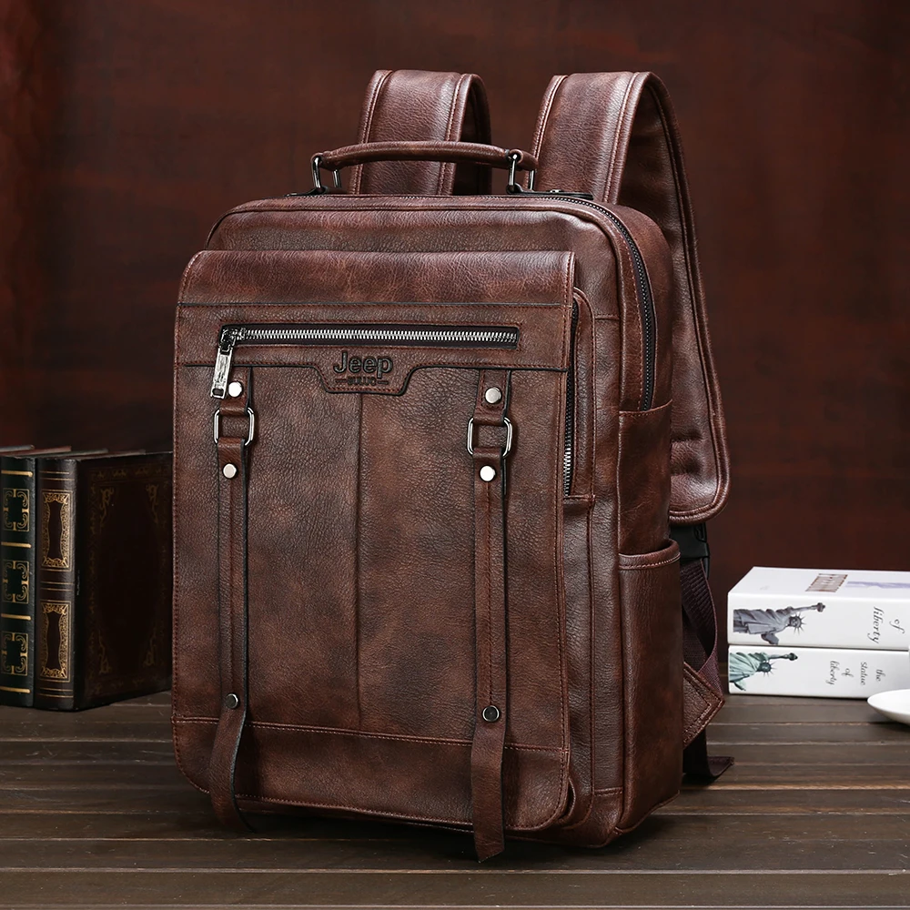Mochilas de cuero para hombre de la marca JEEP, moda urbana, mochilas escolares para ordenador portátil de 14 pulgadas, mochila informal de negocios, impermeable, EASTPAK 30L, nuevo