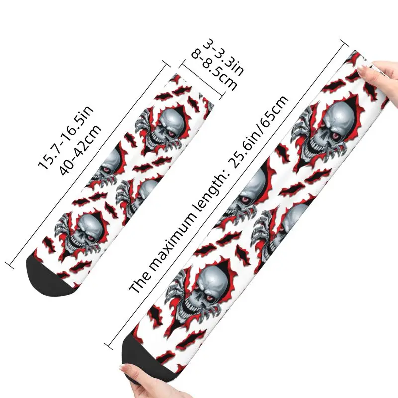 Homens e mulheres Gothic Skeleton Crew Socks, impressão engraçada, rasgar crânio, elástico, verão, outono, inverno