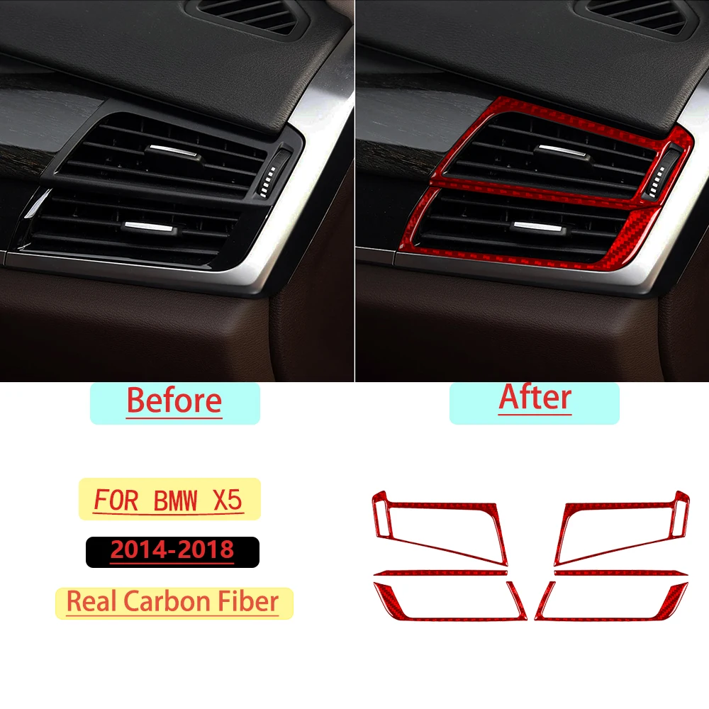 For BMW X5 2014–2018 Car Front Air Vent Frame Kit Trim Red Real Soft Carbon Fiber Interior Car Accessories Decoration Stickers