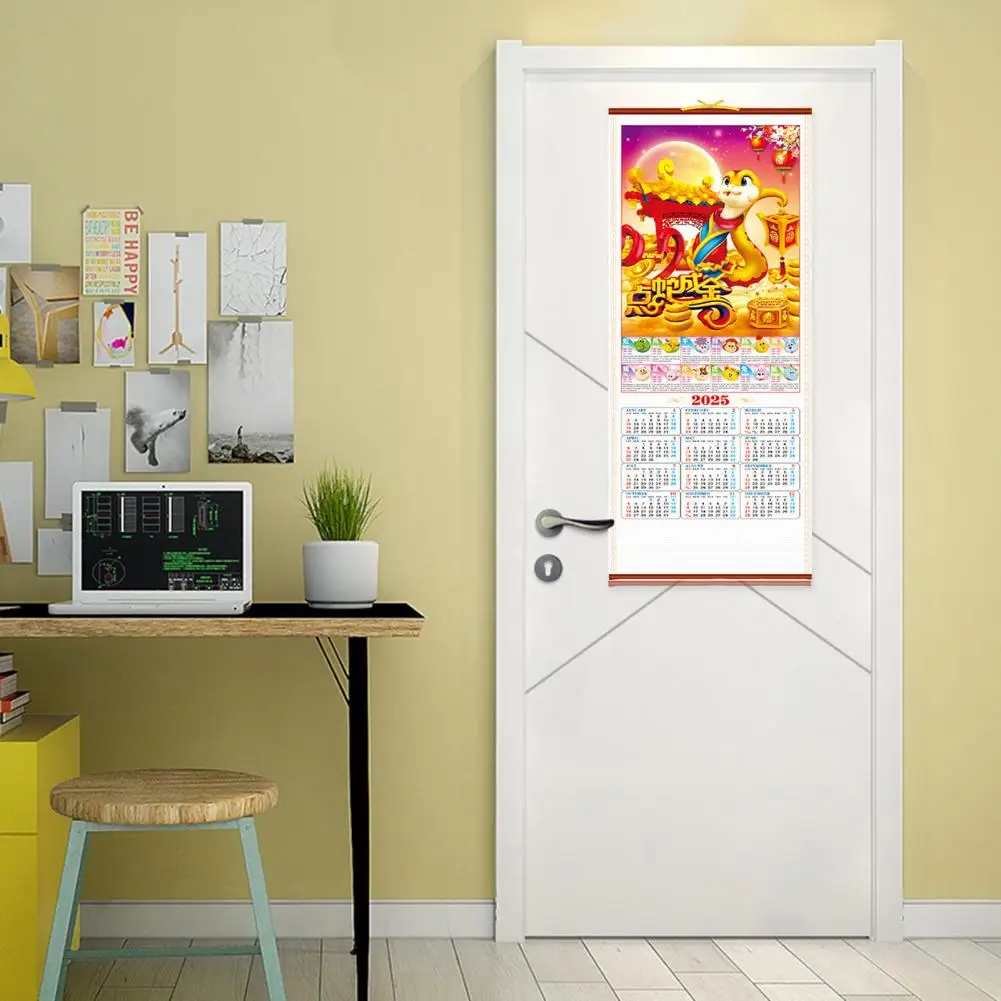 Hanging Shaft Wall Calendar 2025 Chinese Calendar 2025 Chinese New Year Wall Calendar Year of Snake Lunar Monthly for Home
