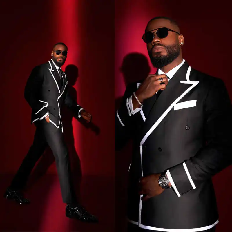 

Handsome Peaked Lapel Men Suits Set Fashion Double Breasted Tuxedos Wedding Groomsmen Jacket Pants 2 Piece Loose Customized